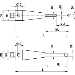 M3 рубиновый шарик Ø0.5 мм, стержень из карбида вольфрама, L 13 мм, ML1/ML 2.3/4.0 мм, для систем ZEISS A-5004-1702