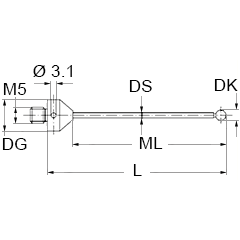 M5 рубиновый шарик Ø2 мм, стержень из карбида вольфрама, L 58 мм, ML 33 мм, для систем ZEISS A-5555-0060