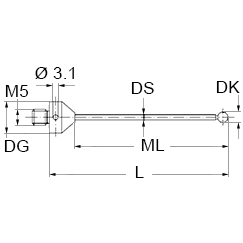 M5 рубиновый шарик Ø0.3 мм, стержень из карбида вольфрама, L 32 мм, ML 12 мм, для систем ZEISS A-5555-2407